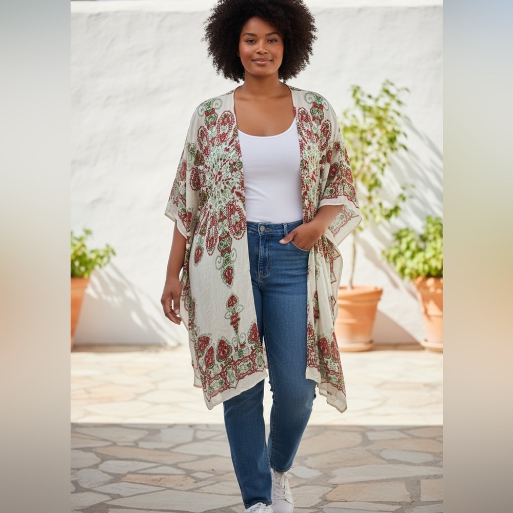 Moss Rose boho chic  tunic cardigan duster swim cover one size cottagecore